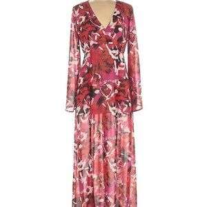 Leith floral maxi dress pink red sheer long chiffon flowy Medium